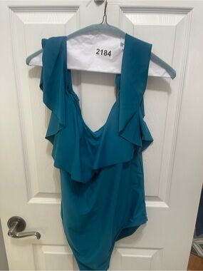 Time and Tru Teal Ruffle-Trim One-Piece Swimsuit